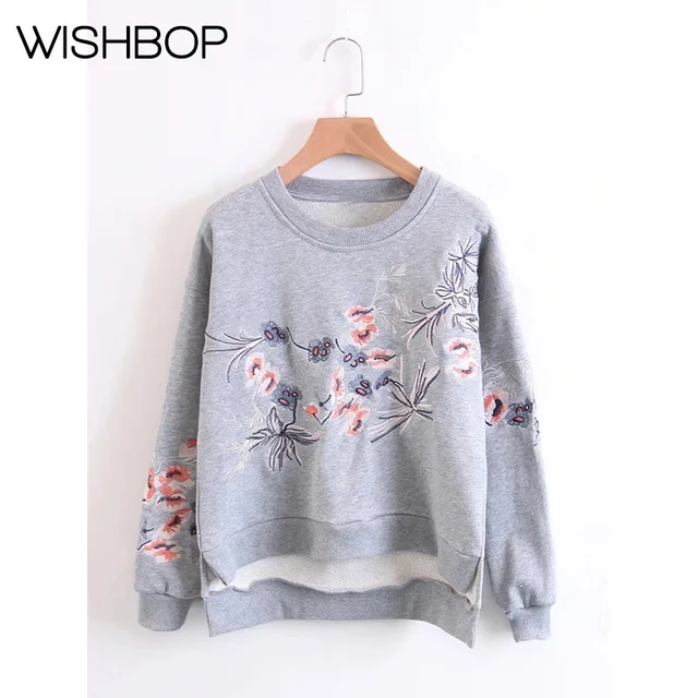 2017 Autumn/Winter New In Women's Embroidered Sweatshirts Wishbop Gray