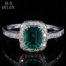 HELON 7X5 мм 0.81ct Изумруд проложить 0.2ct бриллианты хорошее Кольцо Настоящее 10 к белое золото обручальное свадебное Арт Деко женское Ювелирное кольцо