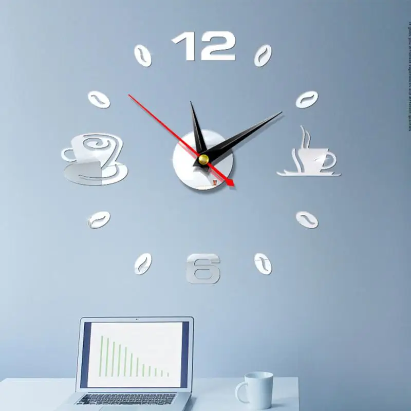 

Home DIY "Take A Break" Coffee Cups Shape Acrylic Wall Clock Modern Mirror 3D Clock Self Adhesive Wall Art Decor