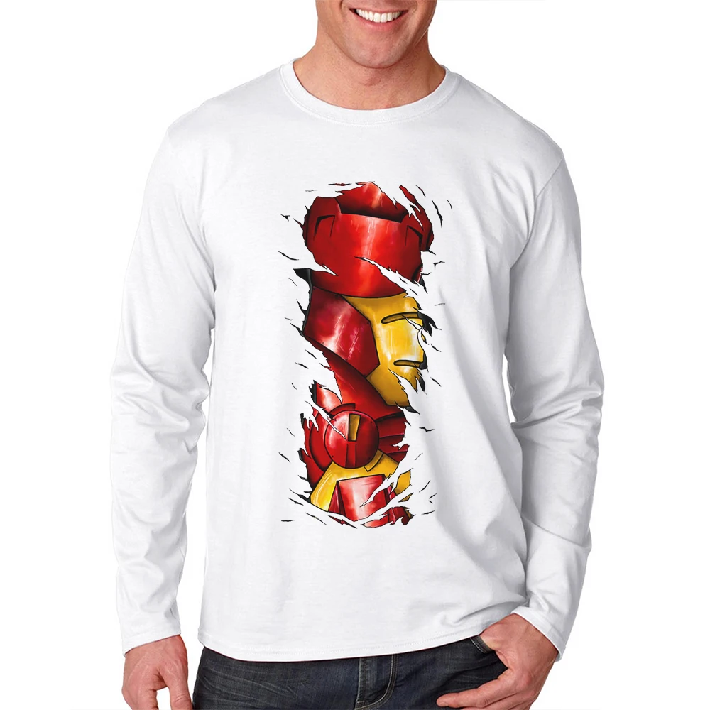 

New Arrival Brand Tshirts Men Cotton Long Sleeve 3D Printing Iron Man Casual Mens T Shirts Super Hero Male Basic White Tee Shirt