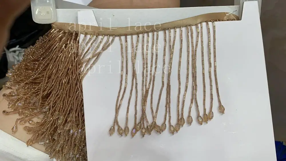 cheap cou007 # 10 yards bag 9 10 cm width rose gold pendents beads ribbon fringe tassel for decorative wedding bridal ball gown dress