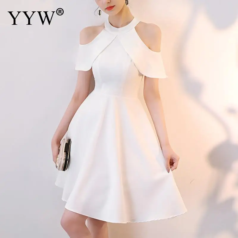 

Sexy Off The Shoulder Solid White Dress Elegant Short Cocktail Dresses Plus Size Prom Dress High Waist Slim Ladies Party Dress