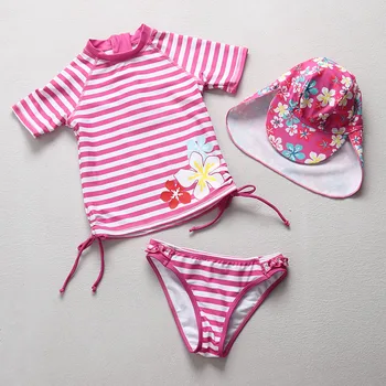 

Swimsuits Girls 2018 Swimwear Children Girl UPF50+ Sun Protection Two Pieces Rash Guards Stripe Kid Beach Bathing Suit Swim Wear