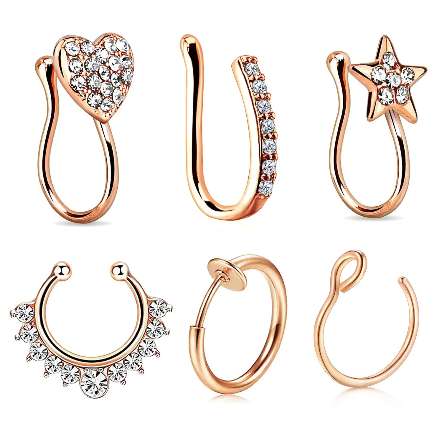 6 шт. поддельные прокалывание перегородки носа кольца клип на Earrings16G