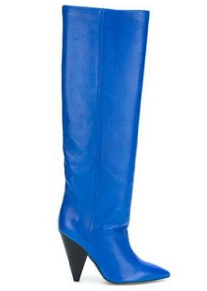 SHOOEGLE/брендовые Модные женские ботильоны/Сапоги до колена; мотоботы на шпильке с острым носком на КОНУСНОМ каблуке; цвет черный, синий, зеленый, красный - Цвет: Синий