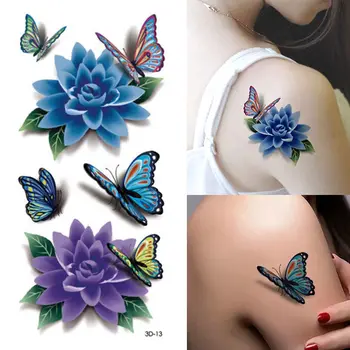 

10 pcs 3D Colorful Waterproof Body Art Sleeve DIY Stickers Glitter Temporary Tattoos Fake Flower Butterfly Rose For Body Sleeve