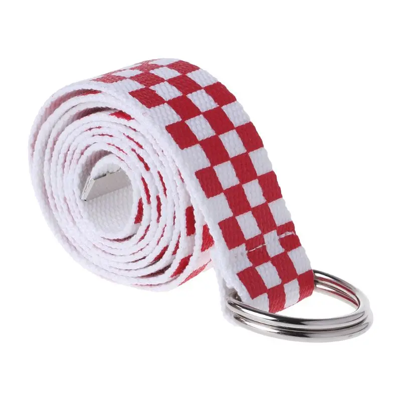 

Plaid Belt Checkerboard Belts Women Canvas Waist Belts Unisex Casual Checkered D Ring Red White Plaid Waistband Strap Accessorie