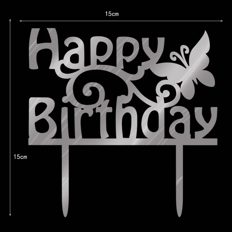 100pcs/lot Creative silvery happy birthday design wedding cake inserted card birthday Cake Topper Party Cake Decorations