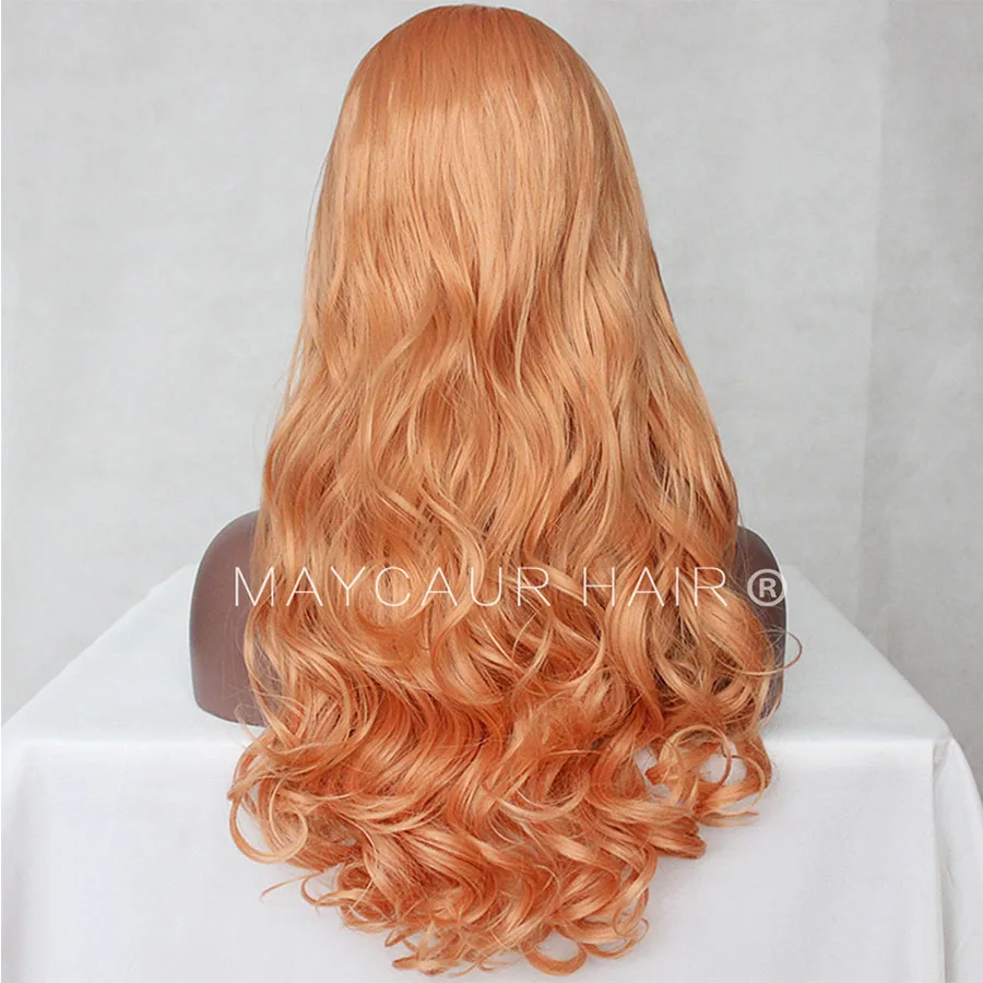 Maycaur Lace Front Wigs - Long Wavy Wig - Synthetic Lace Wig Orange Color Curly Wigs Heat Resistant Fiber Hair for Women (6)