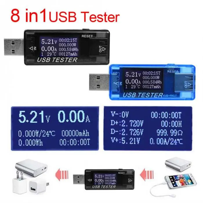 8 в 1 Многофункциональный USB детектор Вольтметр Амперметр мощность ёмкость тестер напряжение измеритель тока HR