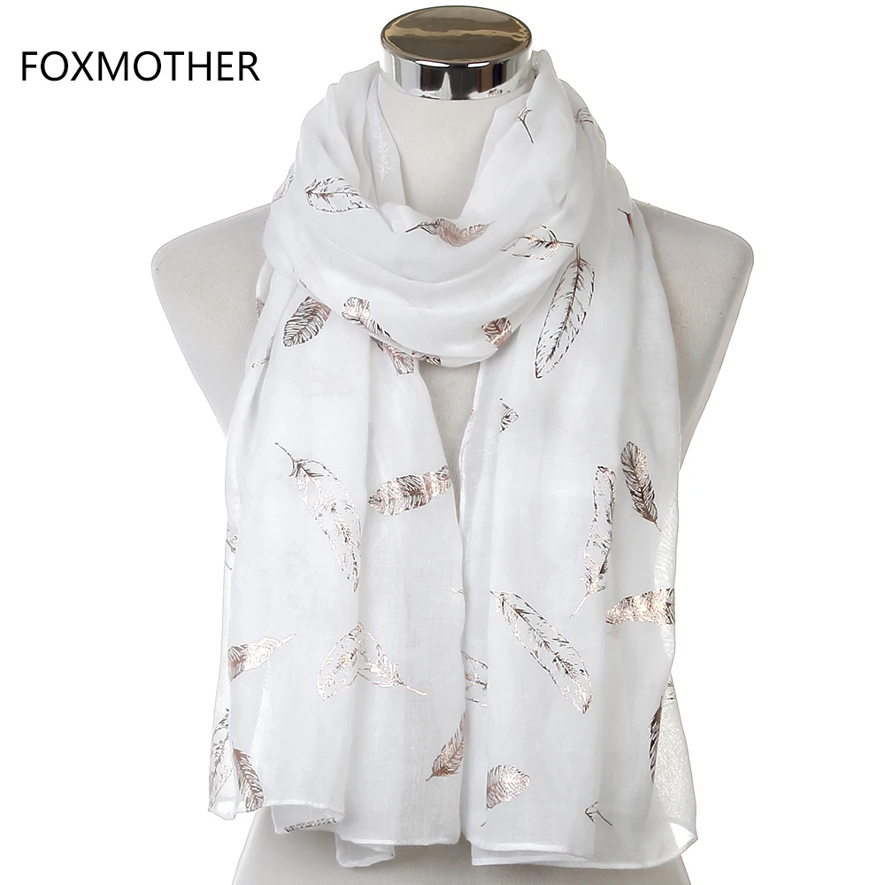 

2017 New Design Fashion Shiny Bronzing Gold Navy White Grey Feather Hijab Scarf For Womens