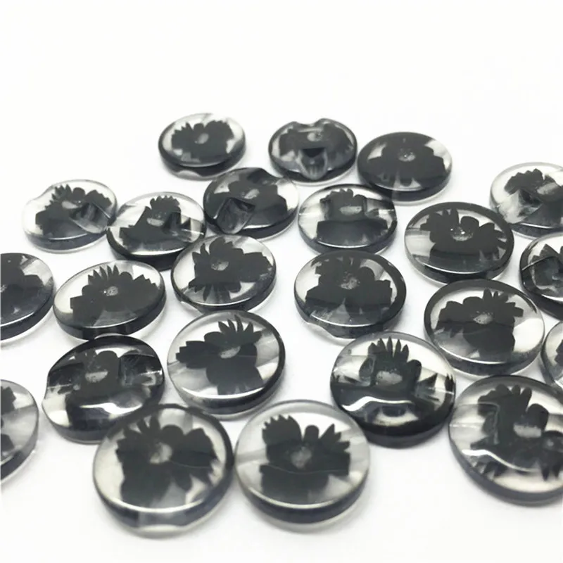 

200pcs 14mm Clear+Black Resin Round Flower Sewing Buttons For Scrapbooking Garment Accesories Button Embellishments