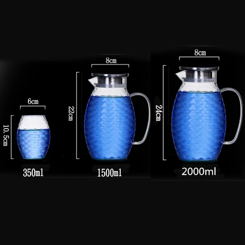 1.5L/2L форма рыбьей чешуи стеклянный набор водяного кувшина Cha чайный горшок кувшин
