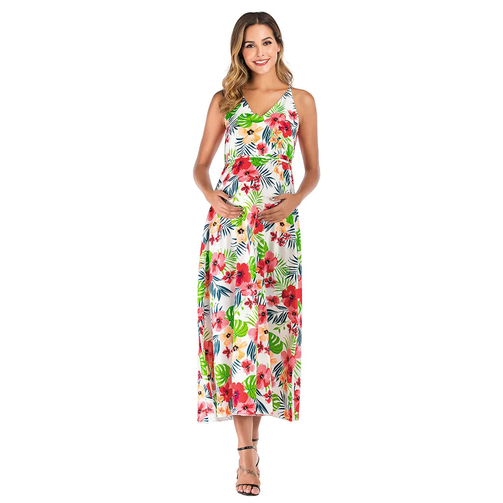Женские платья для беременных на бретельках с глубоким v-образным вырезом и поясом, семь четвертей, длинные платья для беременных, повседневная одежда, kleid, платье
