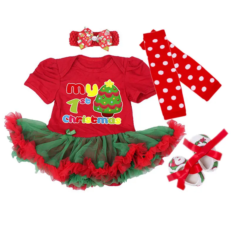 

Baby Girls Christmas Clothes Set 2019 Princess My First Christmas Girl Party Clothes Dress+Headband+Sock+Shoes 4Pcs baby Costume
