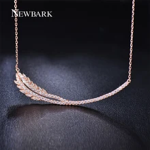 NEWBARK Classical Feather Pendant Necklace For Women Rose Gold Plated Tiny AAA CZ Diamond Paved Necklaces Jewelry Wedding Gift