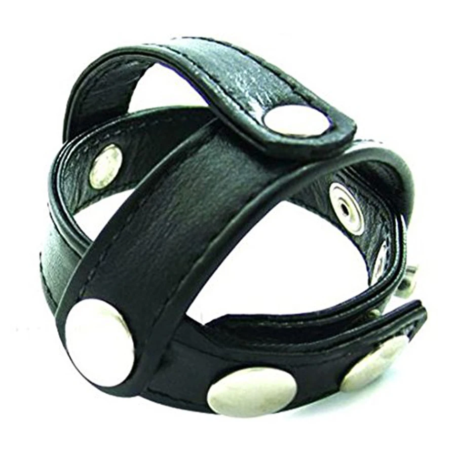 Snap on Cock and Ball Harness,Genuine Leather Cock Penis Ring,3 Snap Adjustable Cockrings Strap