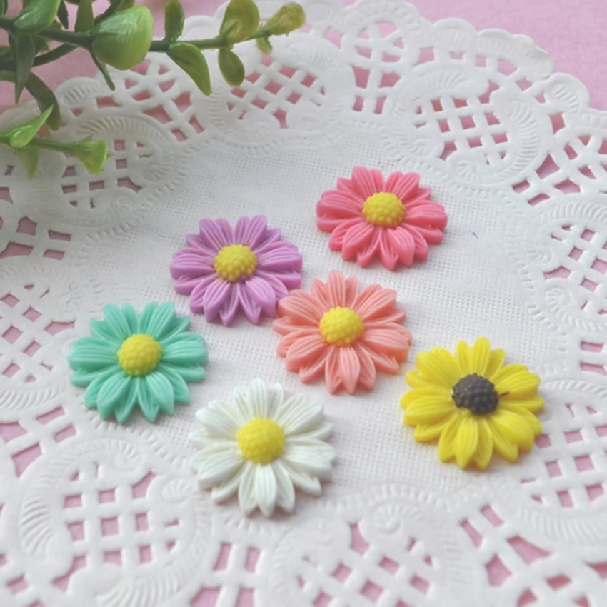 

For DIY Hair Decoration 50pcs Mixed 22mm Popular Flat Back Reisn Cabochon Daisy Flowers