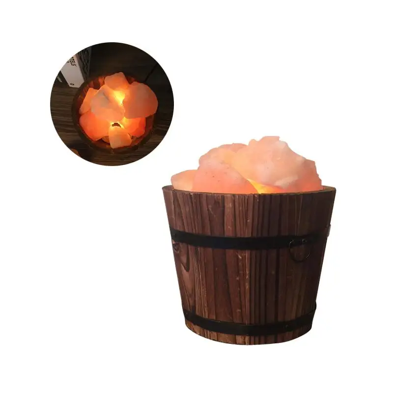 

Retro Handmade Wooden Crystal Rock Salt Lamp Air Purification Night Light Lamp with Salt (US Plug)