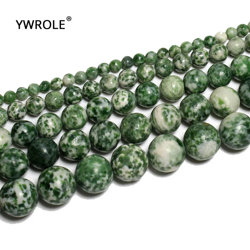 

YWROLE Green Dot Jades Natural Round Stone Beads For Jewelry Making DIY Bracelet Material 4/ 6/8/10/ 12mm Strand 15.5''