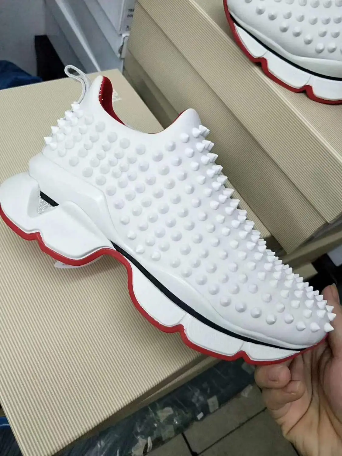 Free shipping Slip On White Rivet Whole Red Thick bottoms For Men Sports Shoes Sneakers Cow leather casual Loafers Flat 2019 Free shipping Slip On White Rivet Whole Red Thick bottoms For Men Sports Shoes Sneakers Cow leather casual Loafers Flat 2019