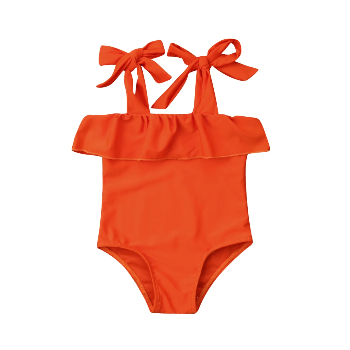 Милый детский купальник для девочек, ремешок оборки бикини-комбнезон, купальник без рукавов, цельный купальный костюм, купальный костюм - Цвет: Оранжевый