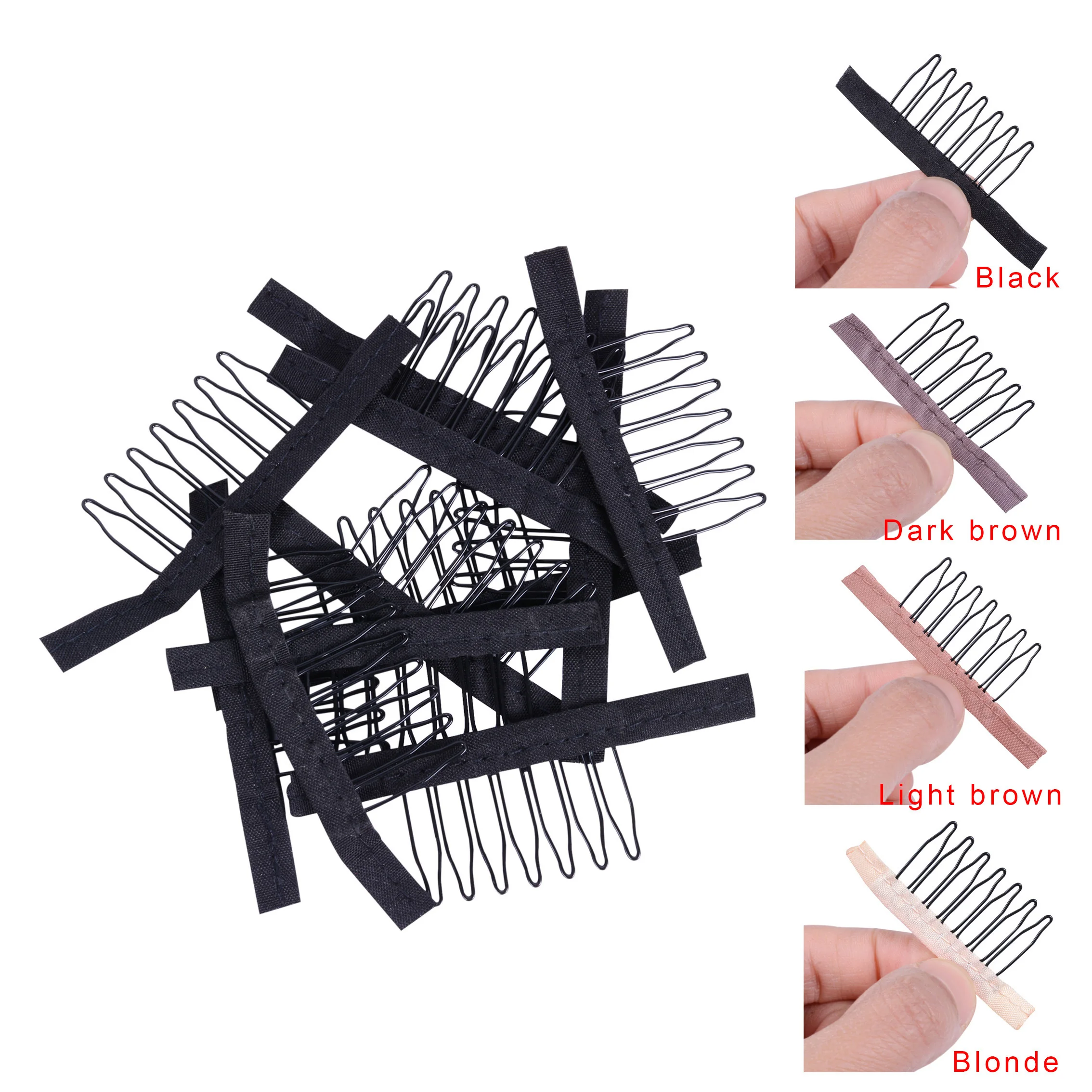 

4 Colors lace Wig clips Steel tooth Polyester durable cloth wig combs for hairpiece caps wig Accessories tools 30pcs/lot