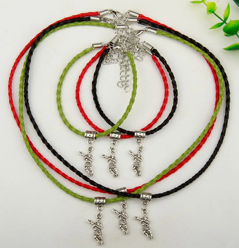 10 Set Zinc Alloy Plating Silver Hockey Player Multicolor Braided Rope Necklace Bracelet Sets Fashion Jewelry For Women&Men H163