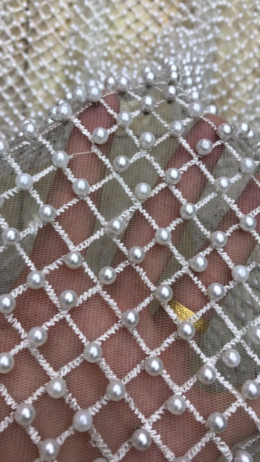 

Newest embroidered lace fabric ZH-42054 with beads French net lace top quality for party dress