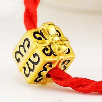 

New Fine Pure 999 24K Yellow Gold Pendant Women 3D Gift Box Bead Pendant 1-1.5g
