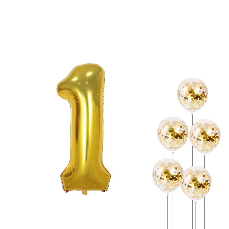 

40inch Number large Balloon Baby One year old Gold Confetti balloon Wedding Adult ceremonyBirthday party decoration Supplies