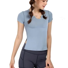 Женские уличные короткий рукав свободный вырез влаги впитывающие быстросохнущие спортивные, для тренажерного зала футболки