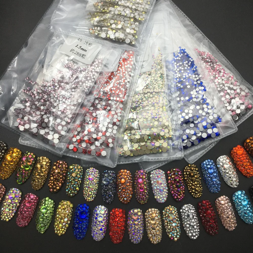

1440pcs/lot 39 Colors Mix 6 Sizes Round Crystals And Stones Non Hot Fix Flat Back Rhinestone For Nail Art Crystals Decoration