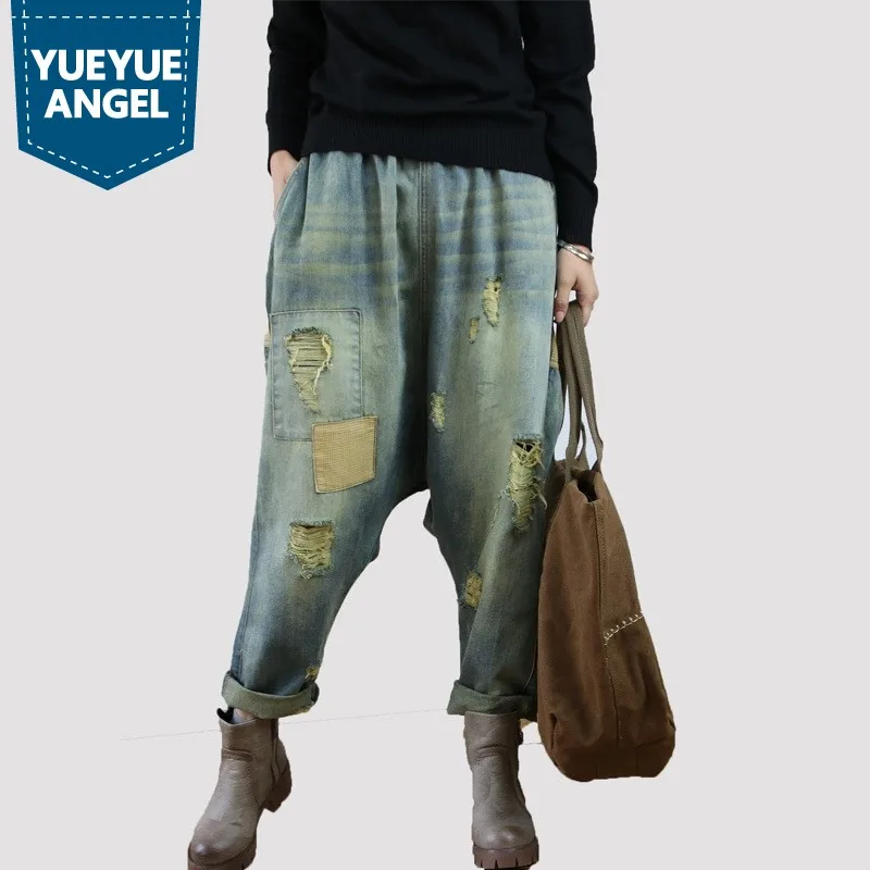 Las Entrepierna 2019 Mujeres Elástica Model Sueltos Cintura Denim Patchwork Pantalones Para Color Gota Mujer De Nuevo Otoño Anchos La Agujero Retro qgT6qrCw