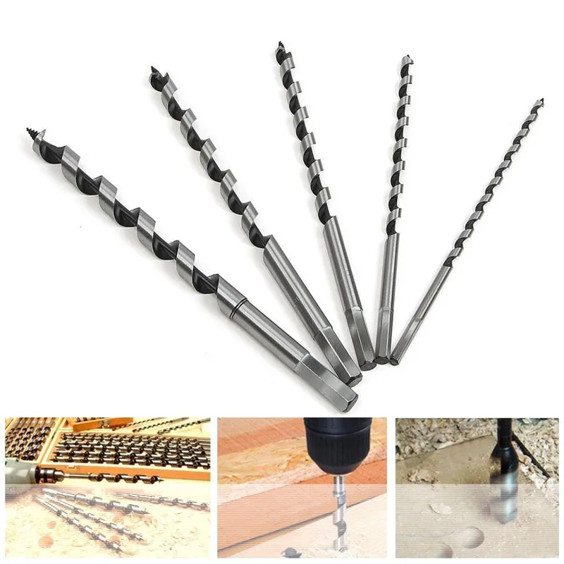 5pcs 230mm Hexagon Shank Auger Drill Bits Set Extra Long Point Wood