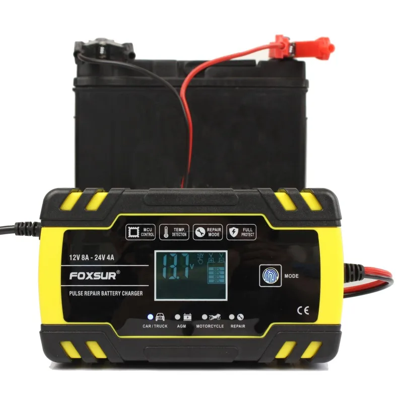 

US Plug Car Motorcycle Battery Charger LCD Smart Fast Charging Lead Acid Full Automatic Batteries