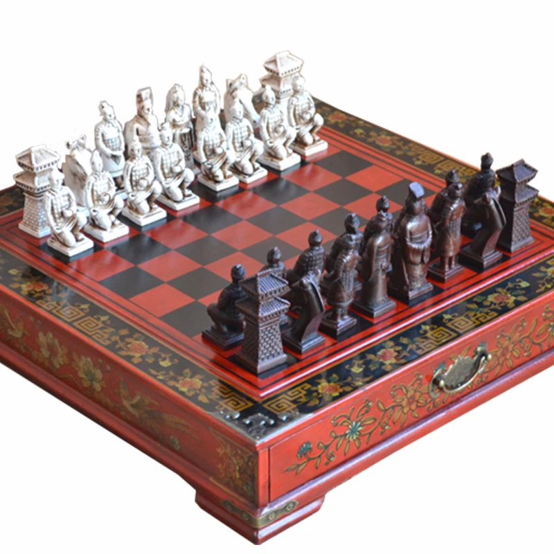 

Classic Chinese Chessboard Terracotta Warriors Wooden Chessboard Puzzle Cartoon Characters Chess Board Game Meaningful Gift