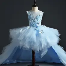 Glizt/пышное платье из тюля с длинным шлейфом для девочек; платье с цветочным узором для девочек на свадьбу; вечерние платья принцессы с цветочным рисунком для девочек; платья для первого причастия