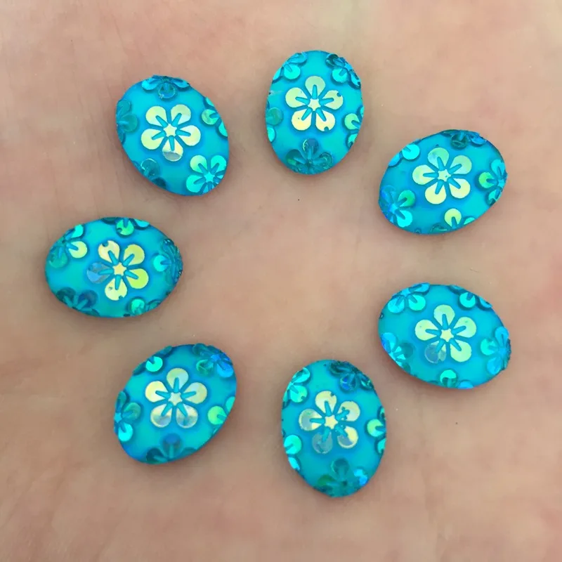 

DIY 60pcs 10mm*14mm AB oval resin sakura Flatback Wedding decoration Buttons D842