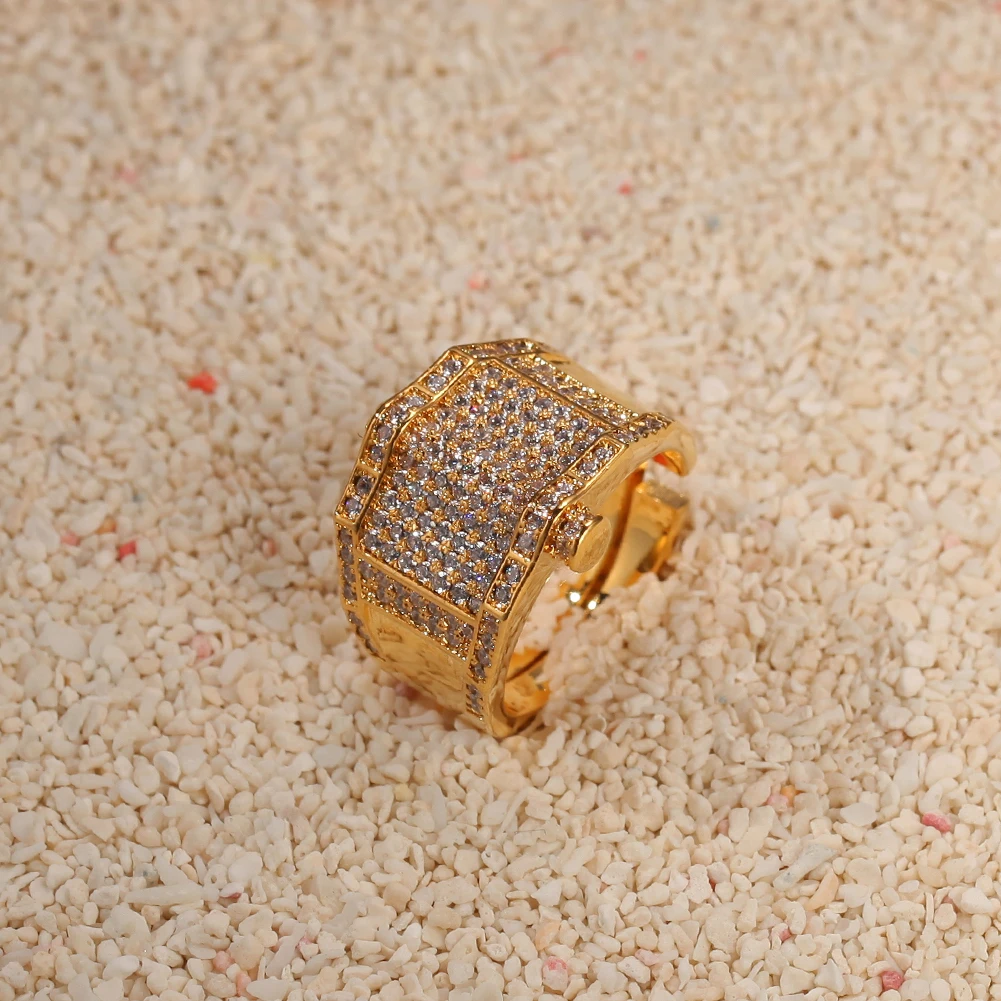 Uwin геометрический CZ кольца микро проложили регулируемый Полный Bling Iced Out кубический циркон Роскошные модные ювелирные изделия Хип-хоп подарок