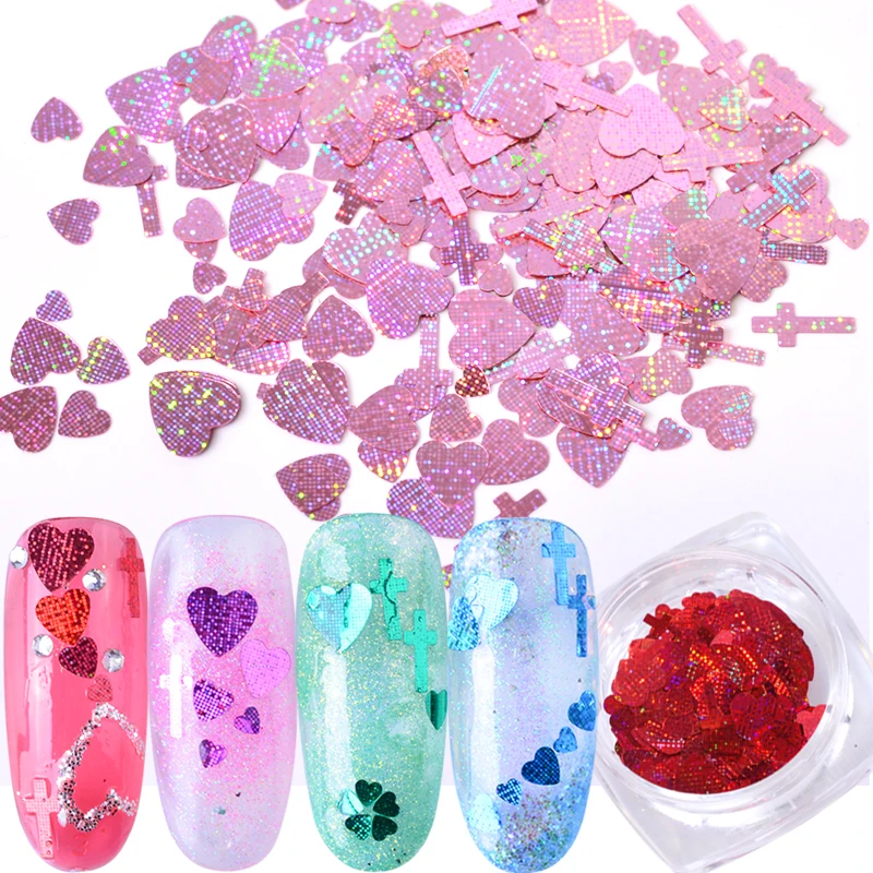 

1Box Laser Heart Cross Flakes Nail Art Glitter Paillette Holo Mixed Sequins 3D Tips Powder Manicure UV Gel Varnish Decor JIFL