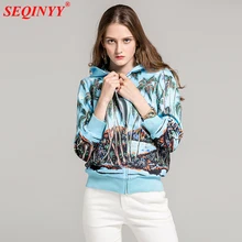 SEQINYY Повседневная куртка для женщин мода подиум пляжный светильник пальмового дерева Синий Свободный с капюшоном осенняя куртка