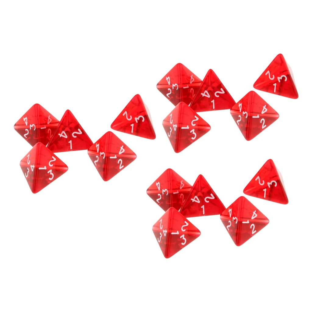 15Pc Red Dice Set D4 Four-sided Gem Dice 2cm 4-Die RPG Dice Dice Player Accs