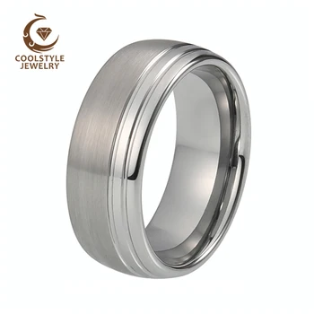 

Tungsten Wedding Band Ring 8mm for Men Women Double Offset Line Domed Half Brushed Polished Comfort Fit
