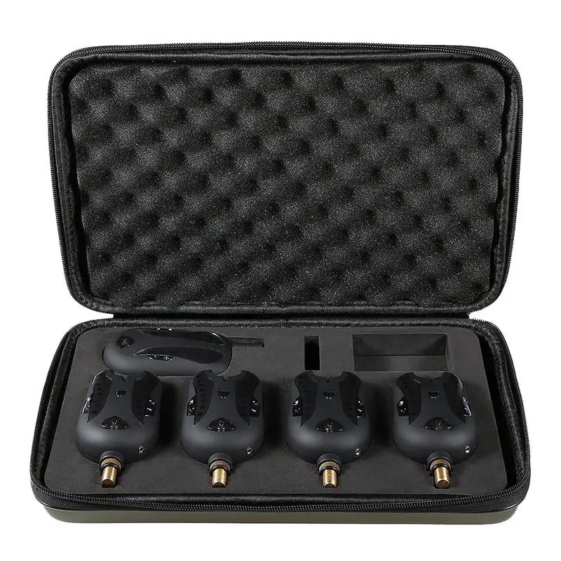 

Fishing Bite Alarm Set 4 Alarms + 1 Receiver Wireless Digital Fishing Bite Alarm Fishing Receiver Kit With Portable Case