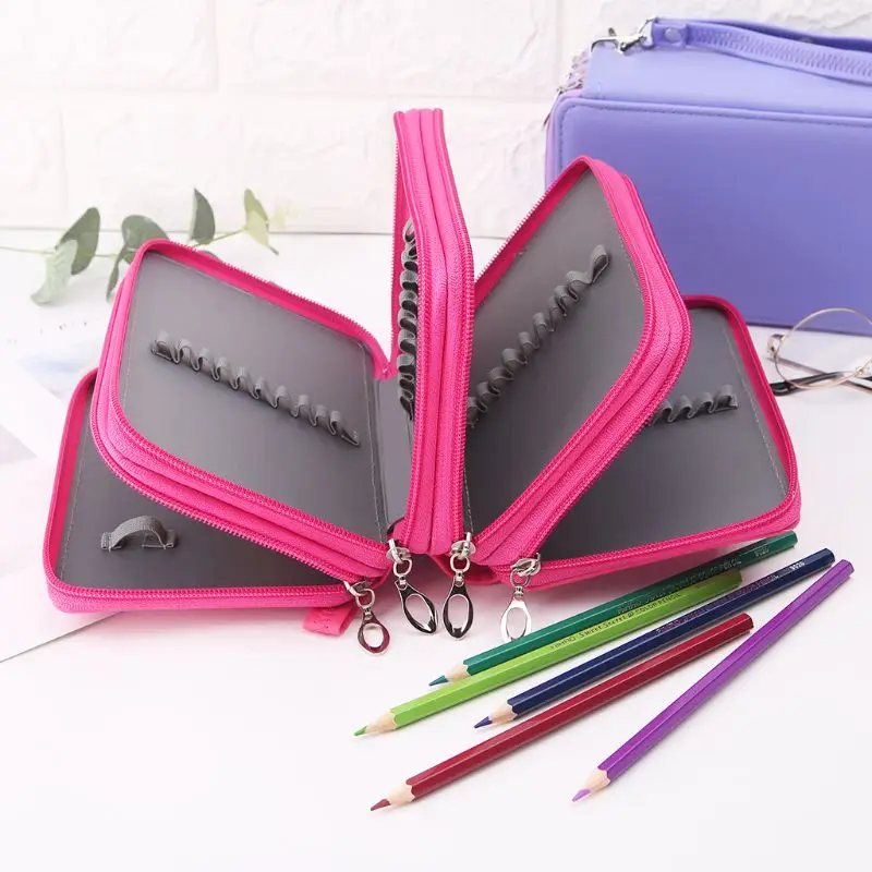 

72 Holders 4 Layers Handy PU Leather School Pencils Case Large Capacity Colored Pencil Bag For Student Gift Art Supplies