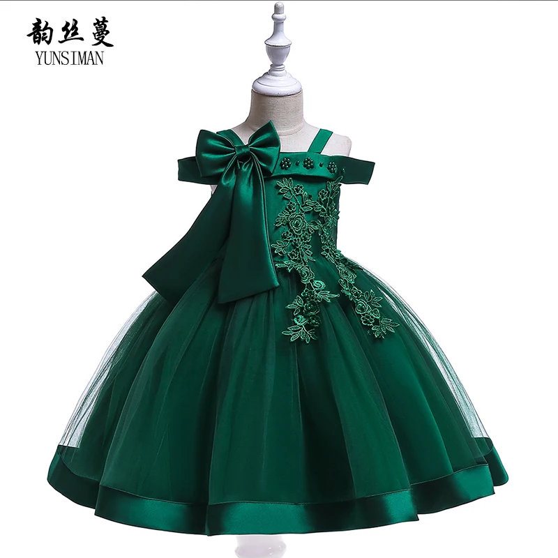

Elegant Kids Evening Dress for Girls 4 6 8 10 Years Fashion Blue Green Red Mesh Lace Dresses Kids Party Princess Costume 6L15A