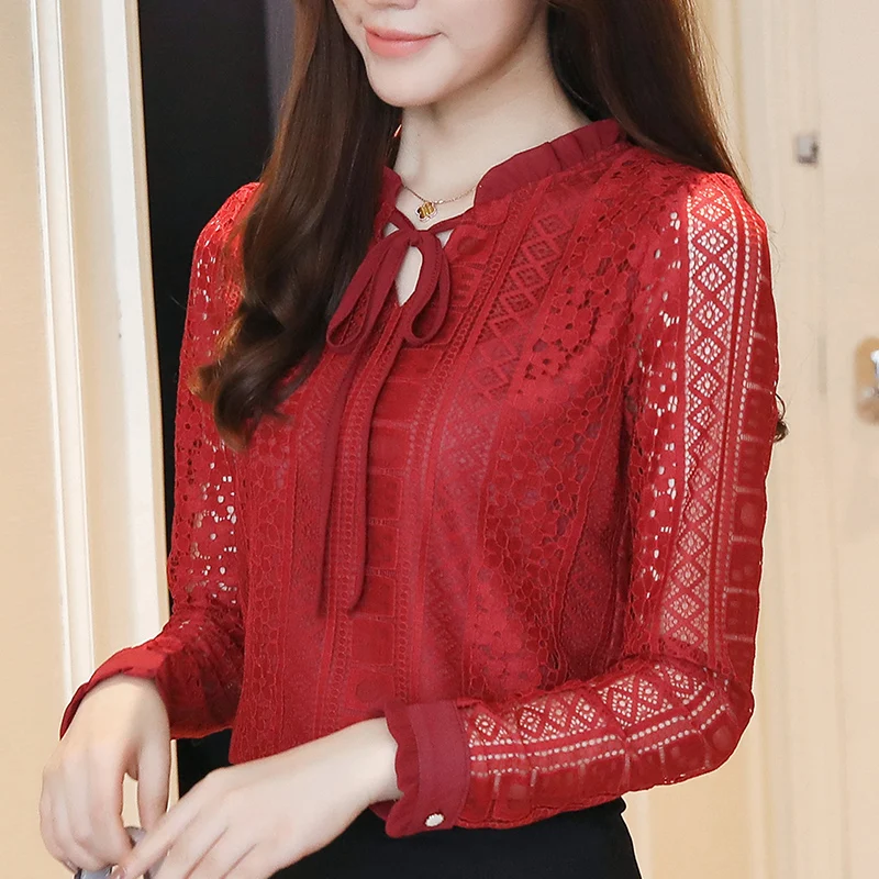 

Debowa Lace Shirt Women Tops 2018 Spring New Women Blouses Full Sleeve V-neck Bodycon Casual Blouse Beautiful Women Blusa