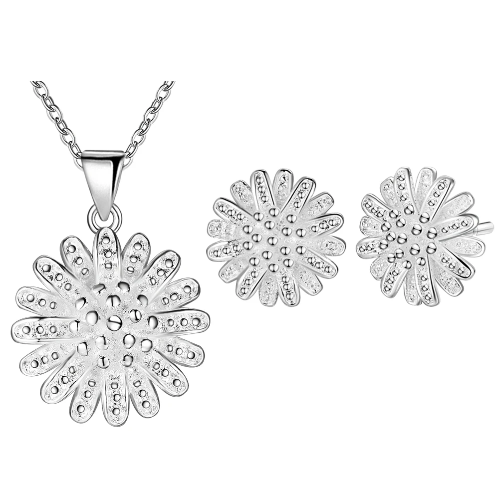

2016 Beautiful Flower Set Vashiria New Arrival 925 Silver Jewelry Chrysanthemum Necklace Earring Set Exquisite Accessories PT591