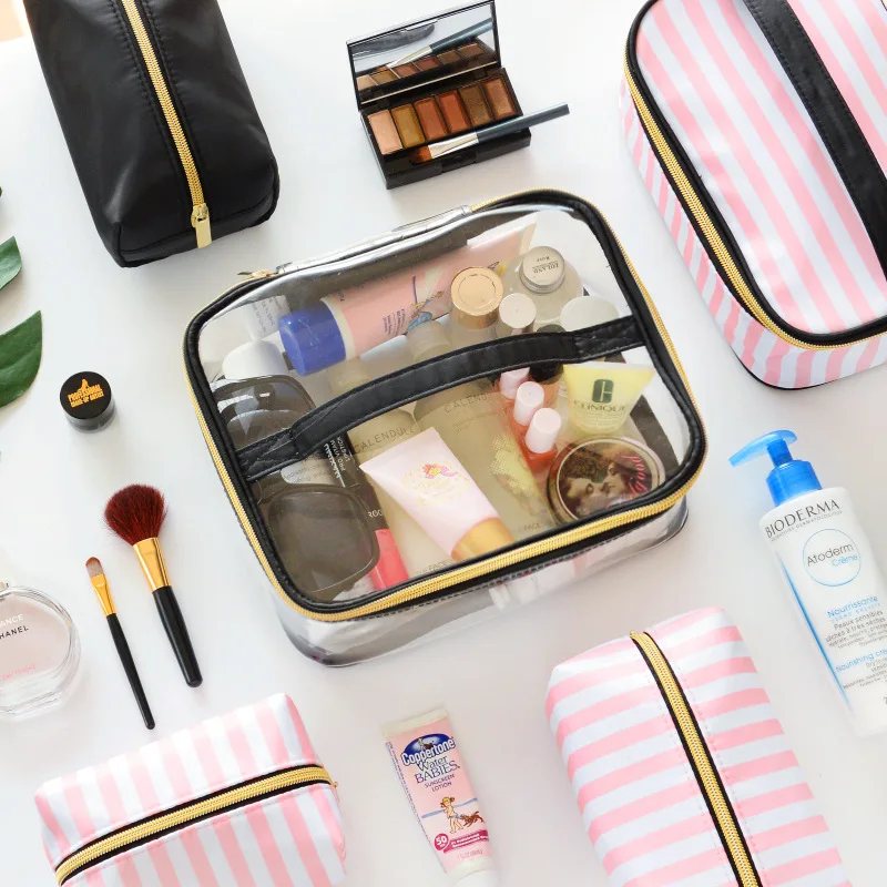 Online PVC Transparent Kosmetik Tasche Organizer Reise Kulturbeutel Set Rosa Schönheit Fall Make Up Fall Kosmetikerin Eitelkeit Necessaire Reise